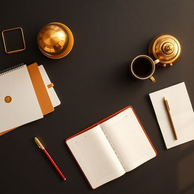 Birou minimalist antracit cu papetărie cu accente aurii